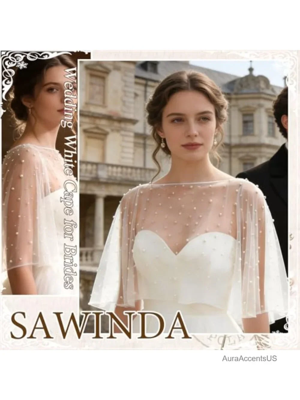 Pearl Shawl Wrap Shrug Bridal Capelet Satin Edge Tulle One Size